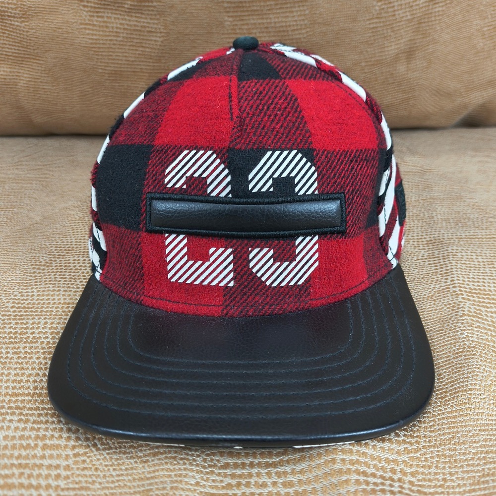 Cayler‎ & Sons Mens Red Black Buffalo Plaid 23 Legend Snapback Hat Faux Leather